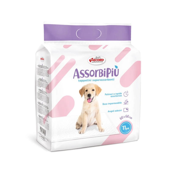 Record AssorbiPiu Puppy Pads 60x60cm – Absorbent Training Pads with Fixing Patches, 11 Pack