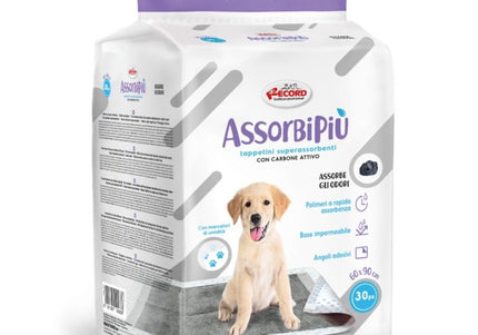 Record AssorbiPiu Carbone Puppy Pads 60x90cm – Absorbent Mats with Activated Carbon, 30 Pack