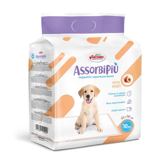 Record AssorbiPiu Fresh Fruits Puppy Pads 60x90cm – Fruit Scented Absorbent Training Mats with Fixing Plasters, 10 Pack