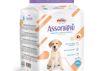 Record AssorbiPiu Fresh Fruits Puppy Pads 60x90cm – Fruit Scented Absorbent Training Pads with Fixing Plasters, 30 Pack