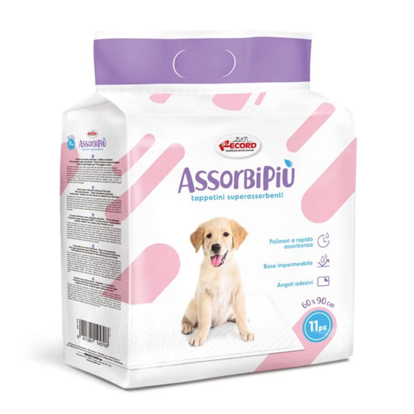 Record AssorbiPiu Puppy Pads 60x90cm – Absorbent Training Pads with Fixing Patches, 11 Pack