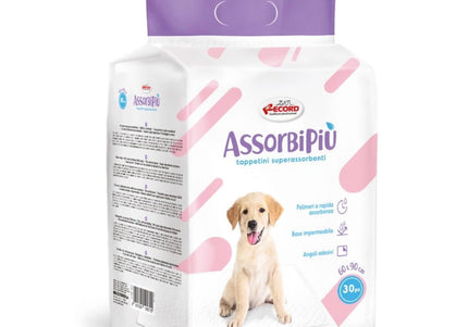 Record AssorbiPiu Puppy Pads 60x90cm – Ultra-Absorbent Training Pads with Fixing Patches, 30 Pack