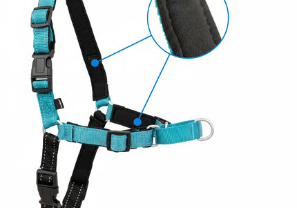 PetSafe Easy Walk Deluxe Harness – Soft Black and Blue Dog Harness with Leash, Medium