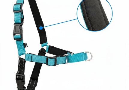 PetSafe Easy Walk Deluxe Harness – Soft Black and Blue Dog Harness with Leash, Medium