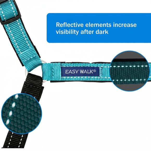PetSafe Easy Walk Deluxe Harness – Soft Black and Blue Dog Harness with Leash, Medium