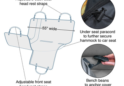 Kurgo Heather Hammock Car Seat Cover – Durable Gray Back Seat Protector, Water-Resistant Design