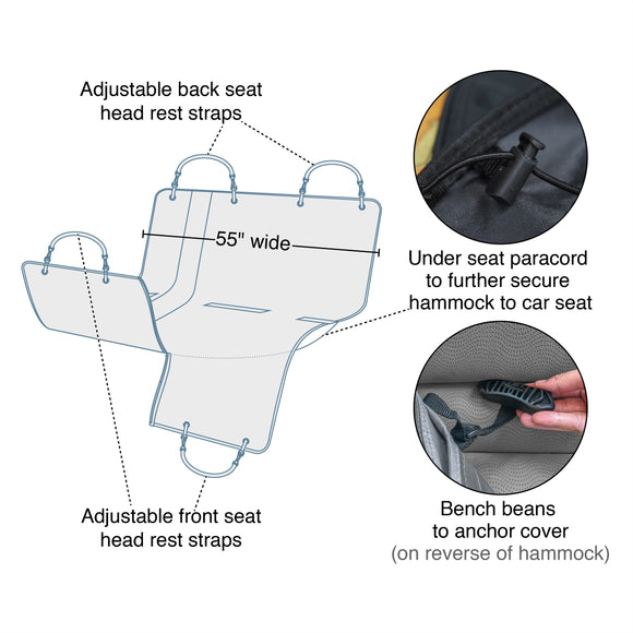 Kurgo Heather Hammock Car Seat Cover – Durable Gray Back Seat Protector, Water-Resistant Design