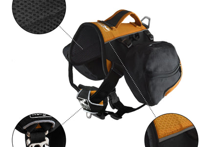 Kurgo Big Baxter Backpack 7.5L Black – Adjustable Saddlebags, Durable Design for Large Breeds