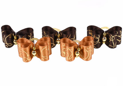 Blovi Gold Grooming Bows – Elegant Brown and Gold Set with Elastic Bands, 25 Pack