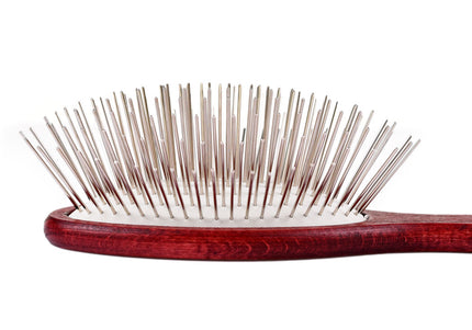Blovi Red Wood Pin Brush – Large Soft Wooden Body with Long 30mm Metal Pins, Gentle Detangling