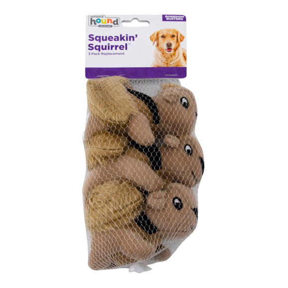 Outward Hound Hide A Squirrels Replacement Plush Toys – Soft Durable Squeaky Set, 3 Pack