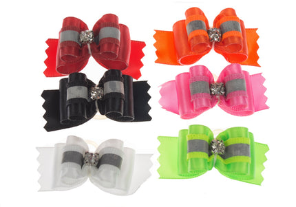 Blovi Reflective Grooming Bows – Elegant Diamond Accent, Elastic Band, 25 Piece Set