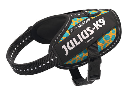 Julius-K9 IDC Powerharness Leopard – Reflective Dog Harness, Yellow Turquoise Pattern, Baby 2 Size
