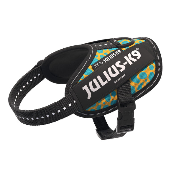 Julius-K9 IDC Powerharness Leopard – Reflective Dog Harness, Yellow Turquoise Pattern, Baby 2 Size