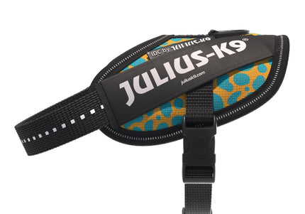 Julius-K9 IDC Powerharness Leopard – Reflective Dog Harness, Yellow Turquoise Pattern, Baby 2 Size