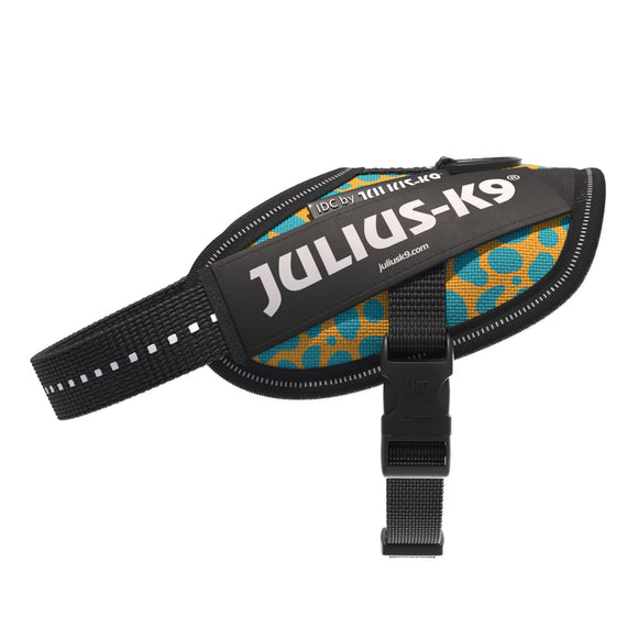 Julius-K9 IDC Powerharness Leopard – Reflective Dog Harness, Yellow Turquoise Pattern, Baby 2 Size