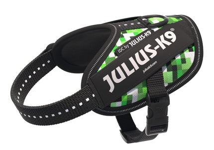 Julius-K9 IDC Powerharness Pixelfield – Reflective Green Pixel Dog Harness, Adjustable Fit