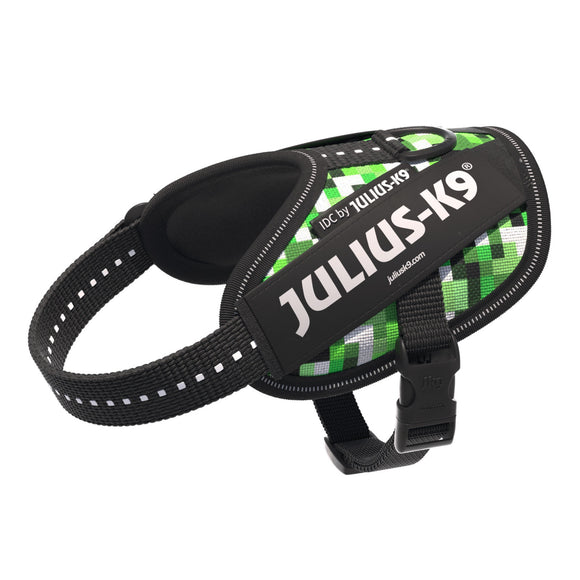 Julius-K9 IDC Powerharness Pixelfield – Reflective Green Pixel Dog Harness, Adjustable Fit
