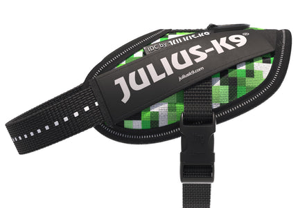 Julius-K9 IDC Powerharness Pixelfield – Reflective Green Pixel Dog Harness, Adjustable Fit