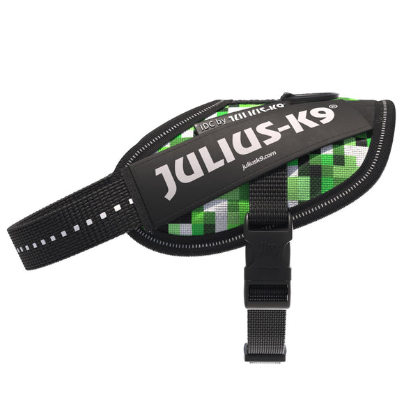 Julius-K9 IDC Powerharness Pixelfield – Reflective Green Pixel Dog Harness, Adjustable Fit