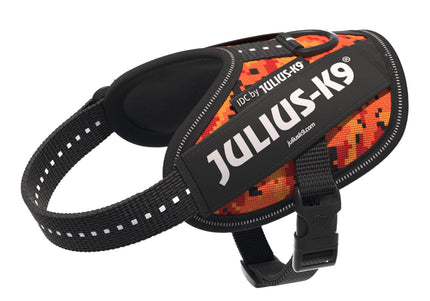 Julius-K9 IDC Powerharness Pixeljuice – Reflective Dog Harness with Orange Pixel Design, Size 2