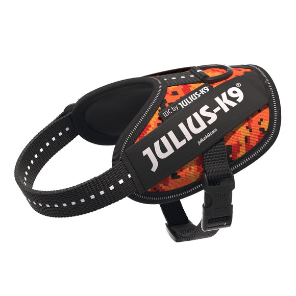 Julius-K9 IDC Powerharness Pixeljuice – Reflective Dog Harness with Orange Pixel Design, Size 2