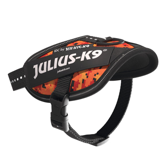 Julius-K9 IDC Powerharness Pixeljuice – Reflective Dog Harness with Orange Pixel Design, Size 2