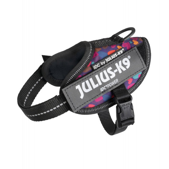 Julius-K9 IDC Powerharness Mixed Hearts – High-Quality Adjustable Harness, Colorful Design, Baby 2 Size