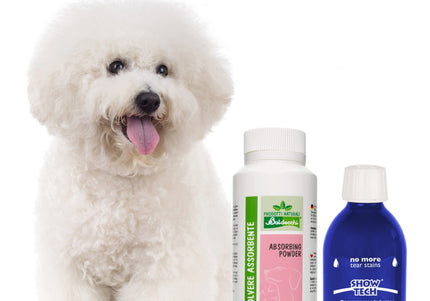 Baldecchi Absorbing Powder 90g and Show Tech No More Tear Stains 250ml – Stain Removal Set for Bright, Clean Coats