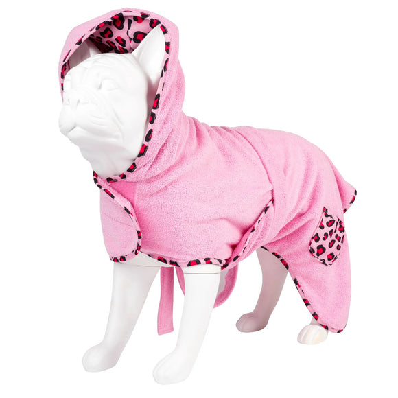 Max&Molly Leopard Pink Dog Bathrobe – Soft, Absorbent Microfiber, Large Size