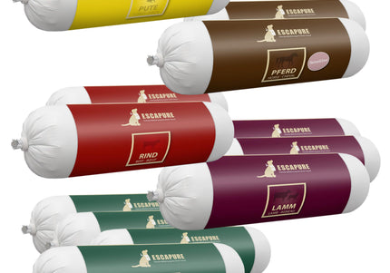 Escapure Wurst Wet Dog Food – Mixed Flavors Meat Bars, 12 x 800g Pack, Premium Quality