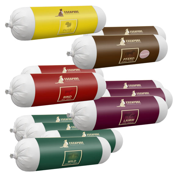 Escapure Wurst Wet Dog Food – Mixed Flavors Meat Bars, 12 x 800g Pack, Premium Quality