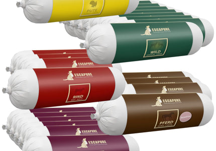 Escapure Wurst Wet Dog Food – Mixed Flavors Meat Bar, 24 x 800g Pack, Premium Quality