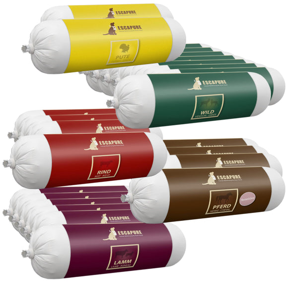 Escapure Wurst Wet Dog Food – Mixed Flavors Meat Bar, 24 x 800g Pack, Premium Quality