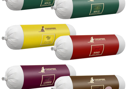 Escapure Wurst Wet Dog Food – Mixed Flavors Meat Bar, 6 x 400g Cans, Premium Quality