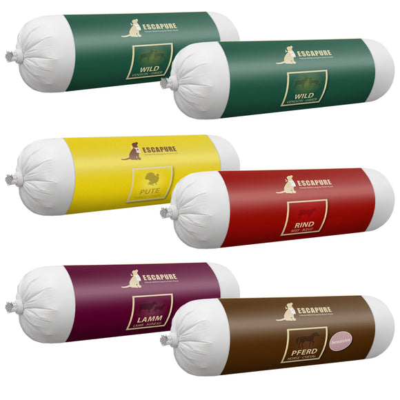 Escapure Wurst Wet Dog Food – Mixed Flavors Meat Bar, 6 Pack of 800g Cans