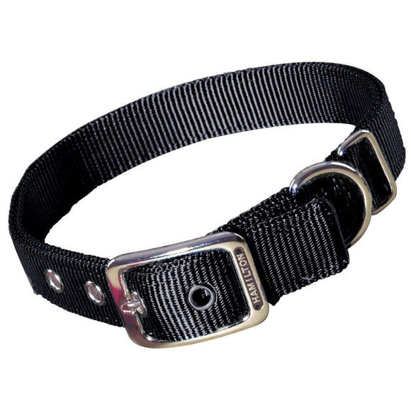 Hamilton Double Thick Dog Collar – Strong 25mm Nylon, Black, Adjustable 61cm Length