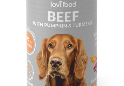 Lovi Food Beef with Pumpkin – Mono-Protein Wet Dog Food, Beef, Pumpkin, Turmeric, 400g Can