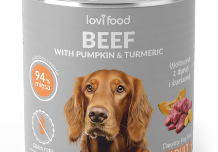 Lovi Food Beef with Pumpkin – Mono-Protein Wet Dog Food, Beef, Pumpkin, Turmeric, 800g Can
