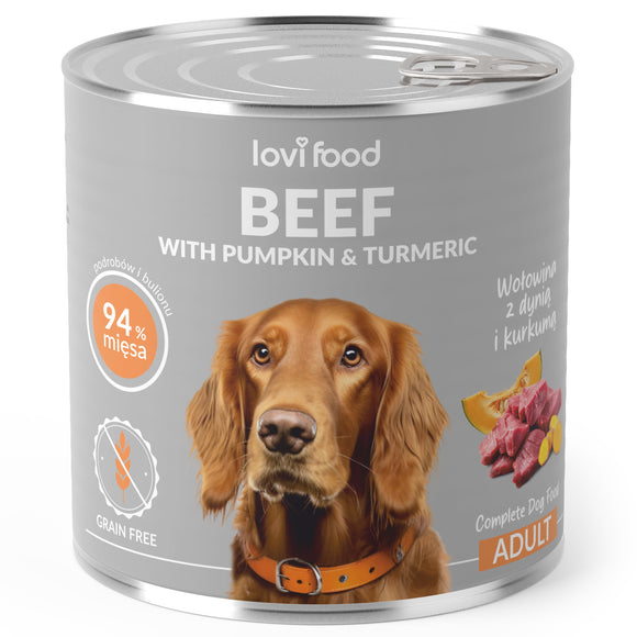 Lovi Food Beef with Pumpkin – Mono-Protein Wet Food, Beef, Pumpkin & Turmeric, 6x800g