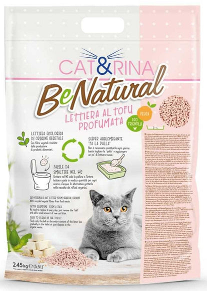 Cat&Rina BeNatural Tofu Litter Peach – Plant-Based Clumping Biodegradable Pellets, Peach Scent, 5.5L