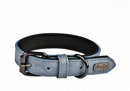 Doogy Classic Eco-Leather Dog Collar – Blue, 35cm, Durable and Stylish Design
