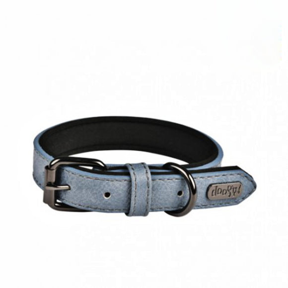 Doogy Classic Eco-Leather Dog Collar – Blue, 35cm, Durable and Stylish Design