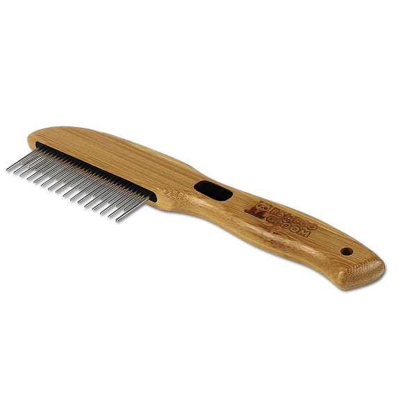 Bamboo Groom Rotating Pin Comb – 31-Pin Bamboo Handle, Gentle Detangling Design