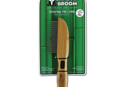 Bamboo Groom Rotating Pin Comb – 31-Pin Bamboo Handle, Gentle Detangling Design