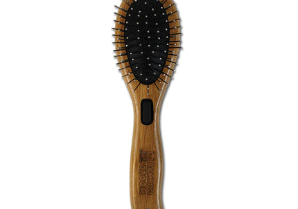 Bamboo Groom Combo Brush Small/Medium – Double-Sided Bamboo Brush with Soft and Pin Bristles, Ergonomic Handle