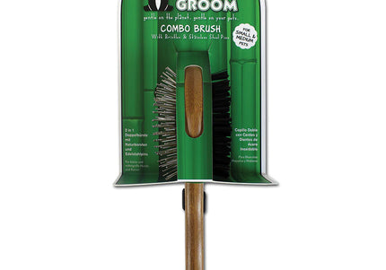 Bamboo Groom Combo Brush Small/Medium – Double-Sided Bamboo Brush with Soft and Pin Bristles, Ergonomic Handle