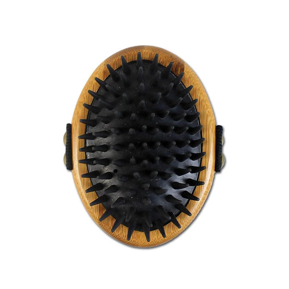 Bamboo Groom Curry Brush – Eco-Friendly Bamboo Body Brush with Soft Rubber Pins, Gentle Massage