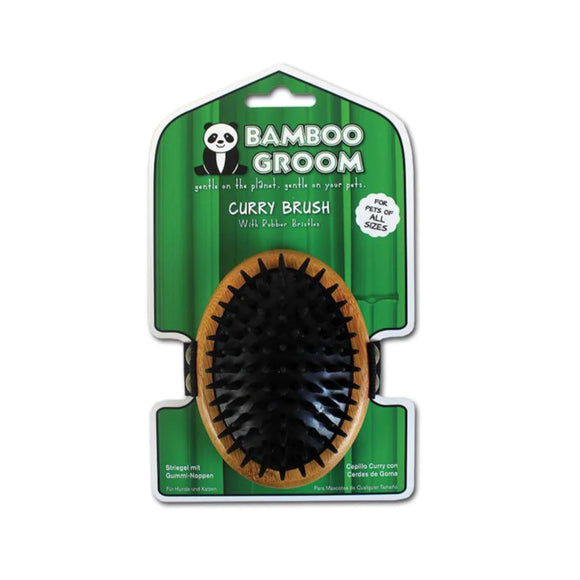 Bamboo Groom Curry Brush – Eco-Friendly Bamboo Body Brush with Soft Rubber Pins, Gentle Massage
