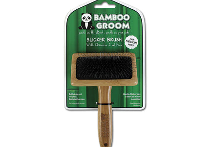 Bamboo Groom Slicker Brush Medium – Eco-Friendly Bamboo Handle, Gentle Detangling Bristles